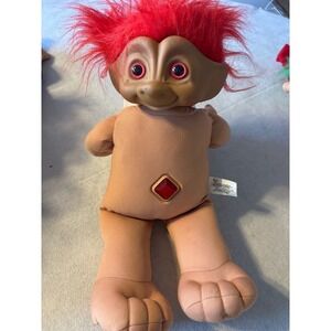 1991 Ace Novelty Treasure Trolls Doll Red Hair Big Eyes Gem Belly